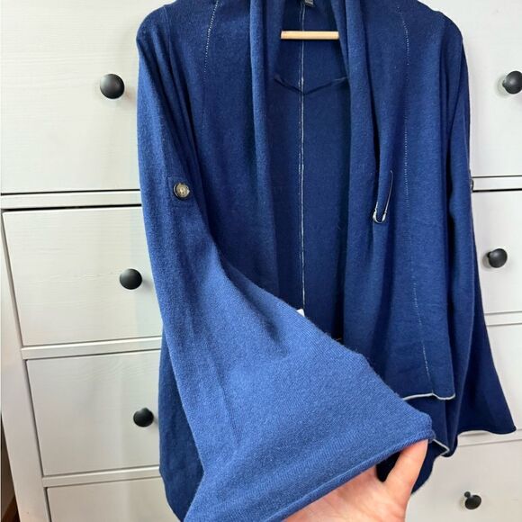 Banana Republic cashmere blend XS/S Blue Cardigan Shrug Luxury Wool Roll Sleeves - Picture 13 of 17